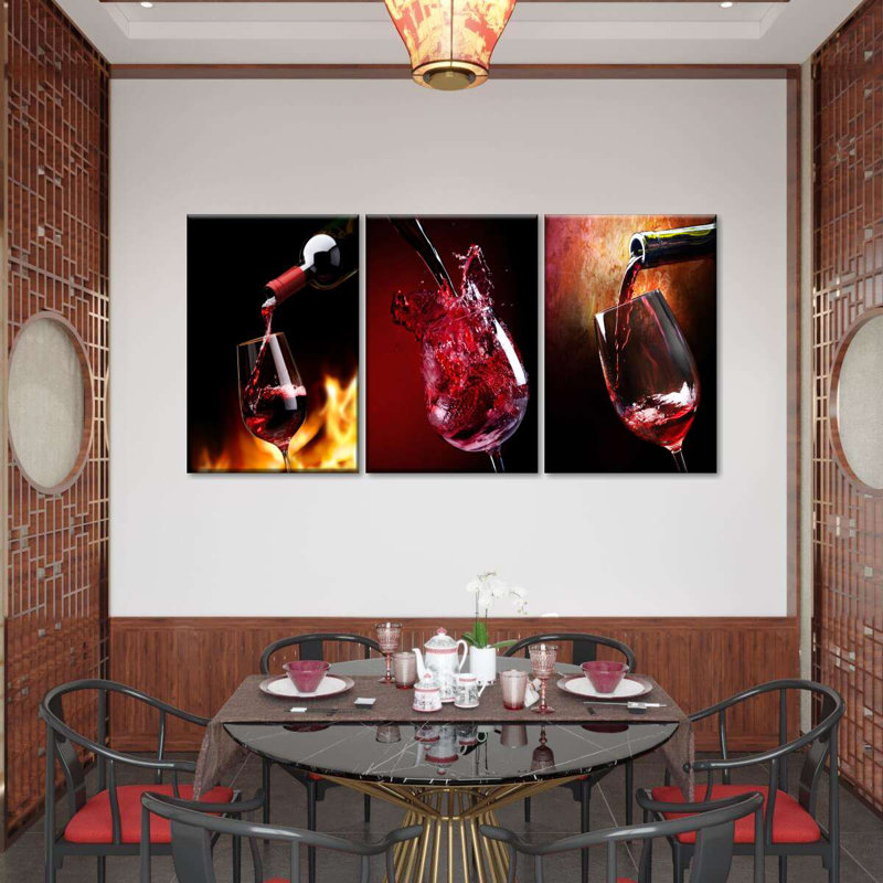 «Versing Glasses Of Red Wine», reproduction d'art sur toile, H 15 po x l 32 po x 1,25 po