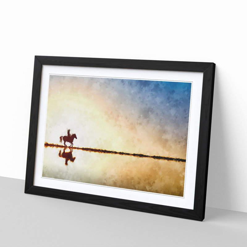 Horse Riding in the Sunlight - Picture Frame Painting Print, Black Framed, 24cm H x 33cm W x 2cm D