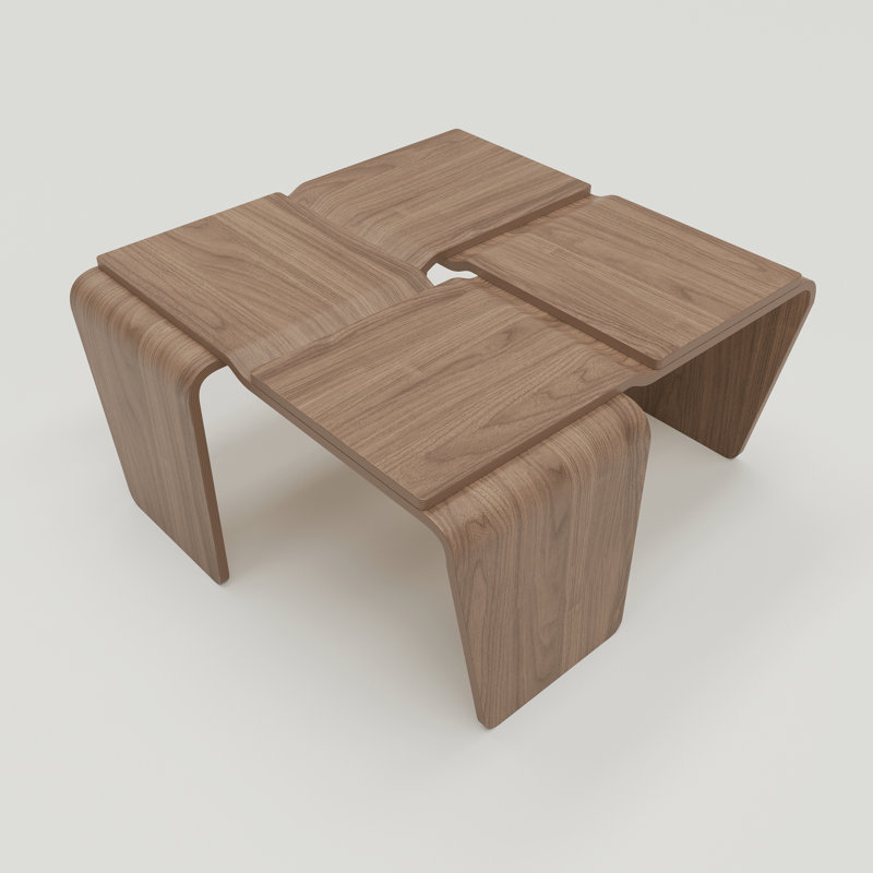 29.5" Modern Modular Curved Solid Wood Coffee Table,Easy Assembly