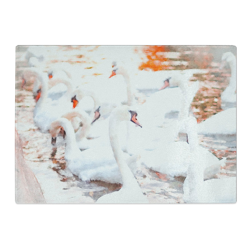 White Swans Painting Chopping Board, 0.4cm H x 28.5cm W x 39cm L