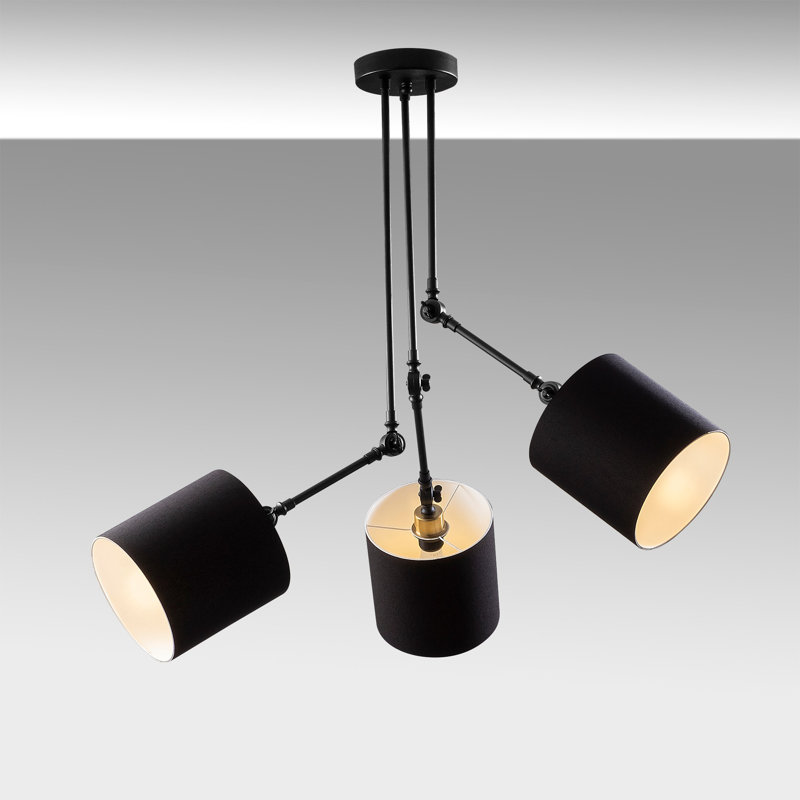 Luminaire suspendu cylindrique unique à 3 lumières, Noir, Noir
