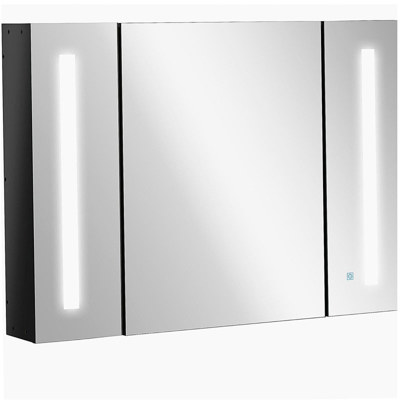 Armoire de salle de bain murale avec miroir à DEL kleankin, l 35,5 "x H 25,5" avec fonction de mémoire, charge USB, noir ultrabrillant