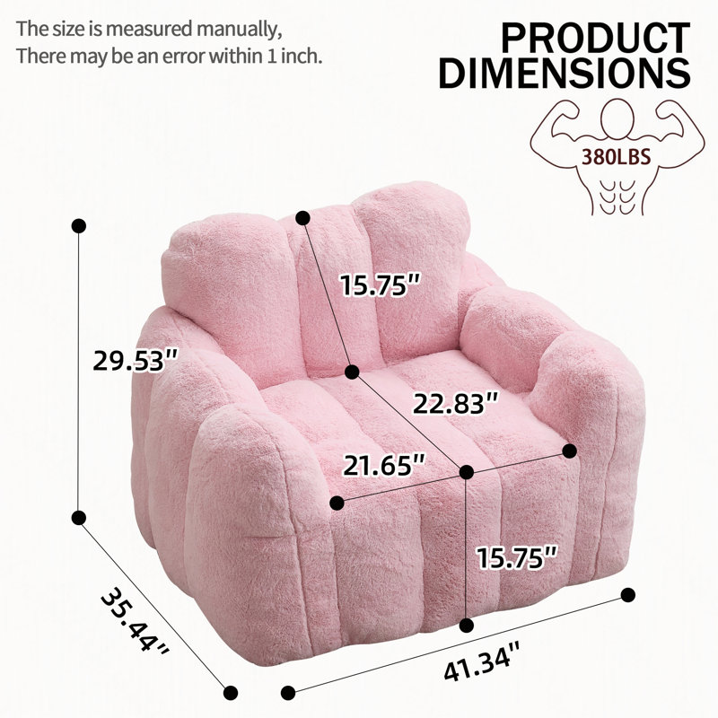 Pouf pour adulte, sans montage, avec anneau de traction, garnissage en mousse mémoire et base antidérapante., Polyester rose