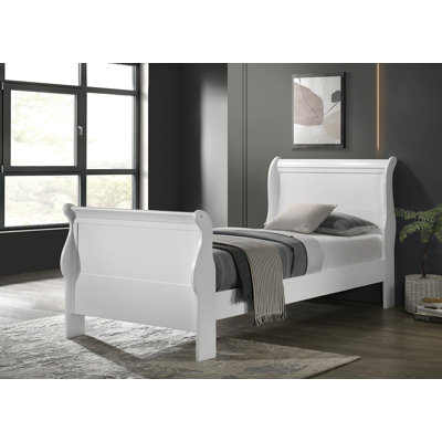 Wood Sleigh Bed White -  Alcott HillÂ®, 30C1871AF6E84D9C8D6FDE11F920DE47