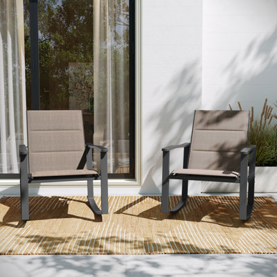 Kirkville Modern Outdoor Rocking Chairs with Flex Comfort Material and Rust Resistant Steel Frame by Latitude Run