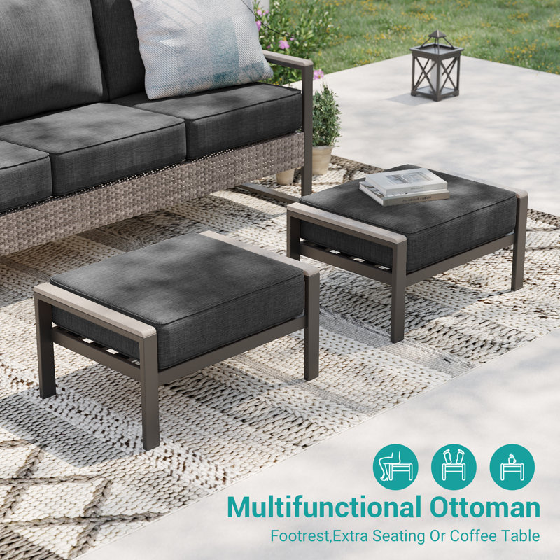 5 Piece PE Rattan Conversation Set with Side Table, Black Gray