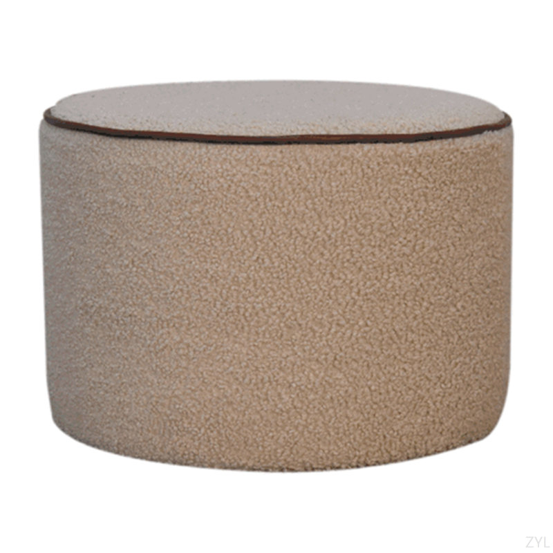 Grand tabouret rond, rembourré, beige