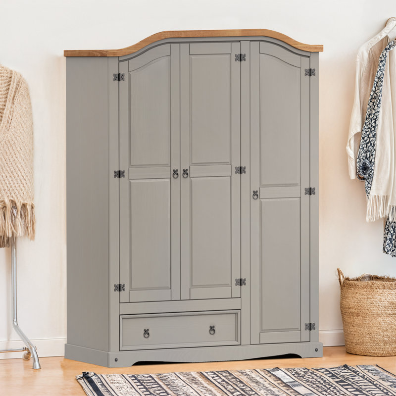 Gwenillian 3 Door Wardrobe, Distressed Grey Wax