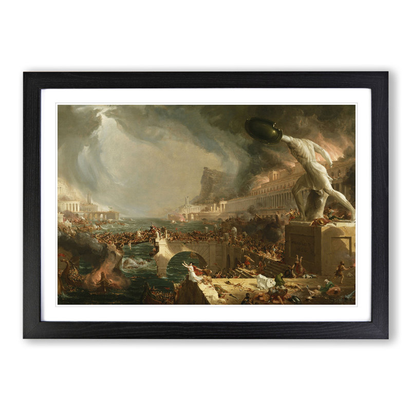 Course of the Empire Destruction by Thomas Cole - Picture Frame Painting on MDF, 27cm H x 36cm W x 2cm D, Black Framed
