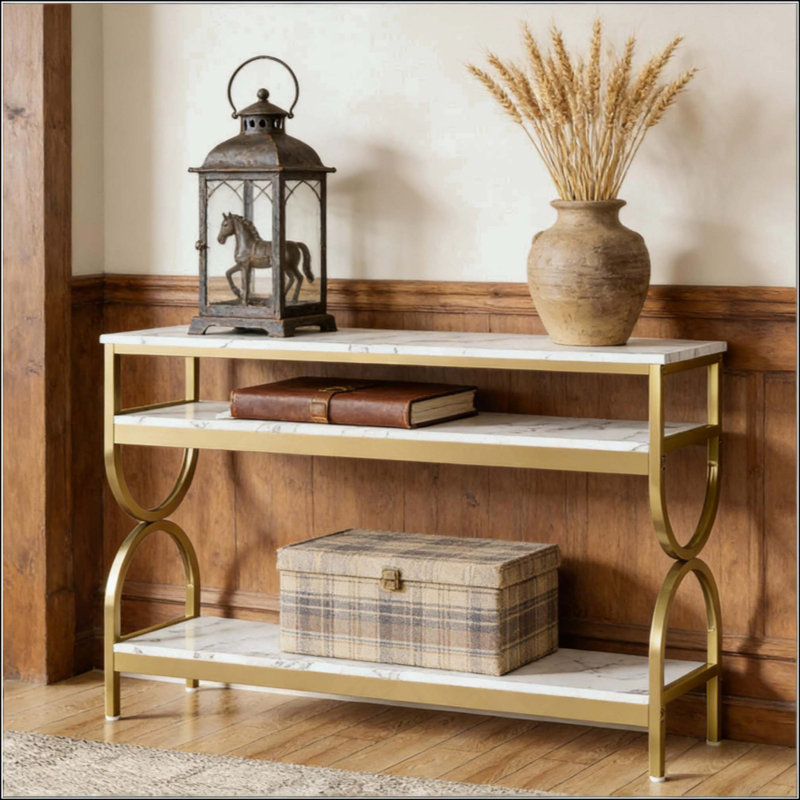 Canapé en faux marbre, table de chevet à 3 niveaux, console, table de vestibule