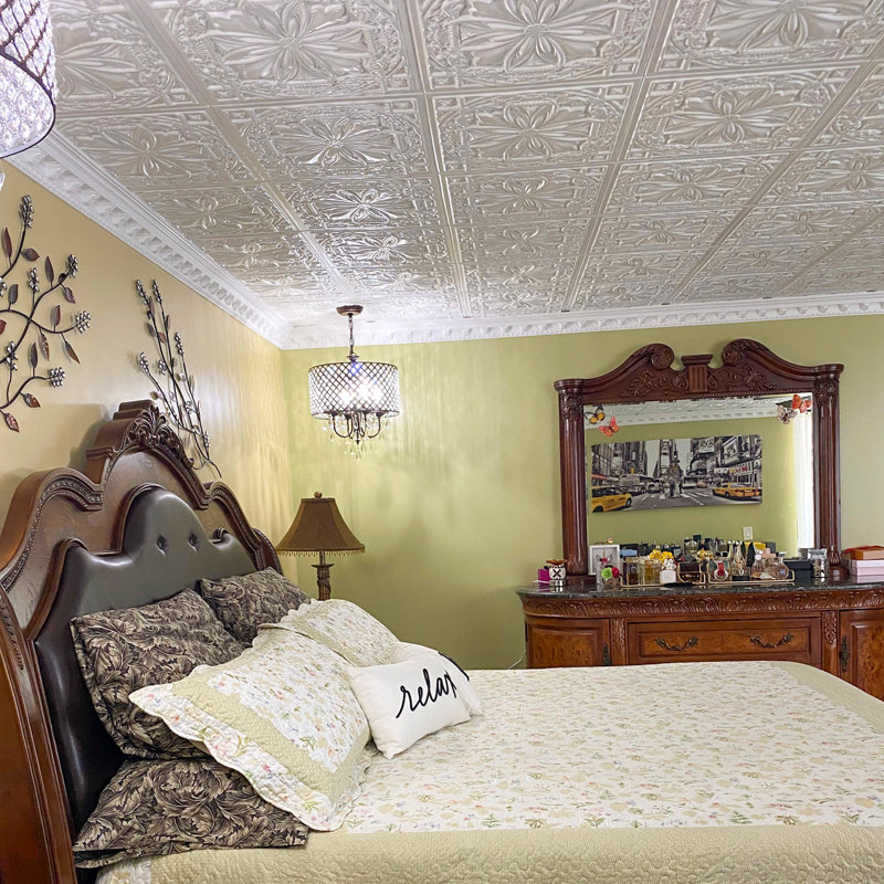 Tuile de plafond en polystyrène texturé à coller L 19,63 po x l 19,63 po Lucass Shield, Or antique