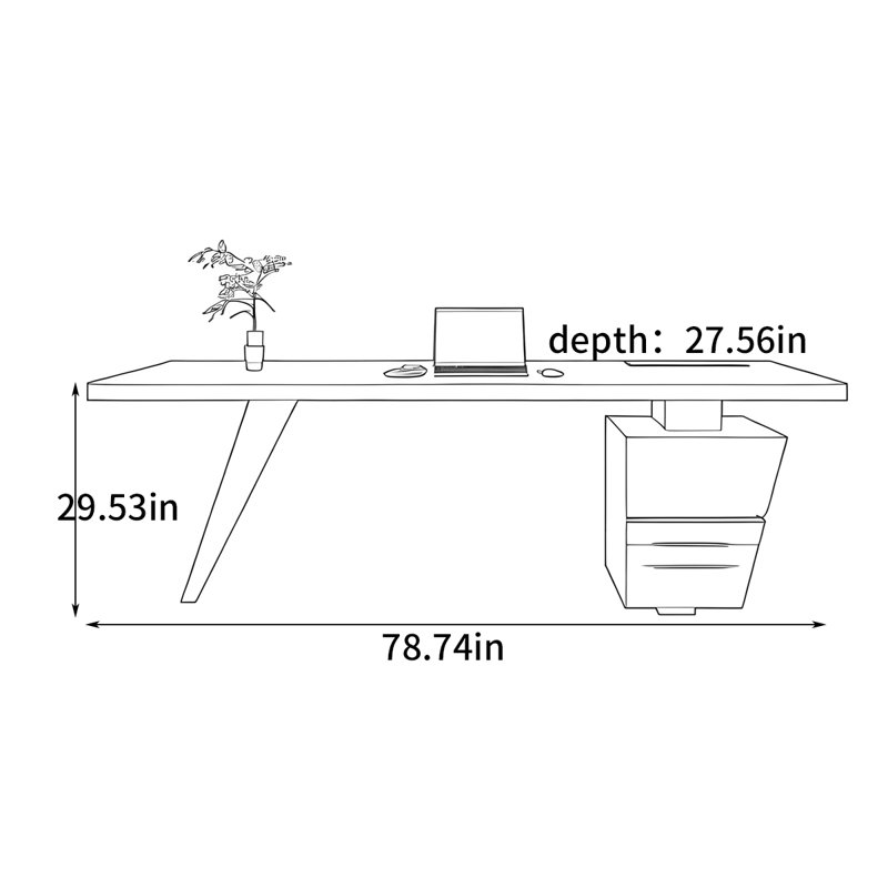 Bureau italien minimaliste, H 29,53 po x l 78,74 po x P 27,56 po