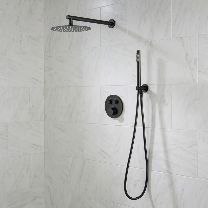 Circular 2-Function Thermostatic Complete Shower Faucet Set, Matte Black