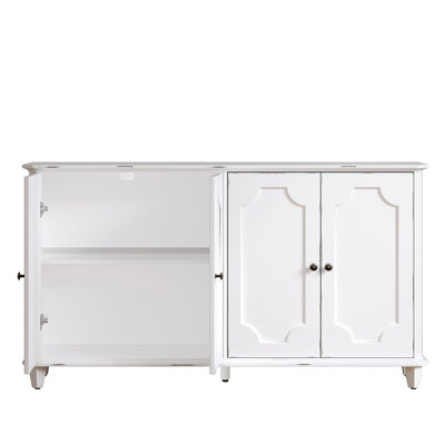Buffet Vintage Farmhouse, armoire de rangement fermée à 4 portes courbées décoratives, grande console d'appoint 63 po
