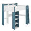 Lit mezzanine double en bois avec bureau intégré, tablettes de rangement et tringle à vêtements, mobilier multifonctionnel peu encombrant-627099731