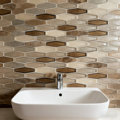 Carrelage mural hexagonal en pierre de verre Art Deco 11 po x 12 po