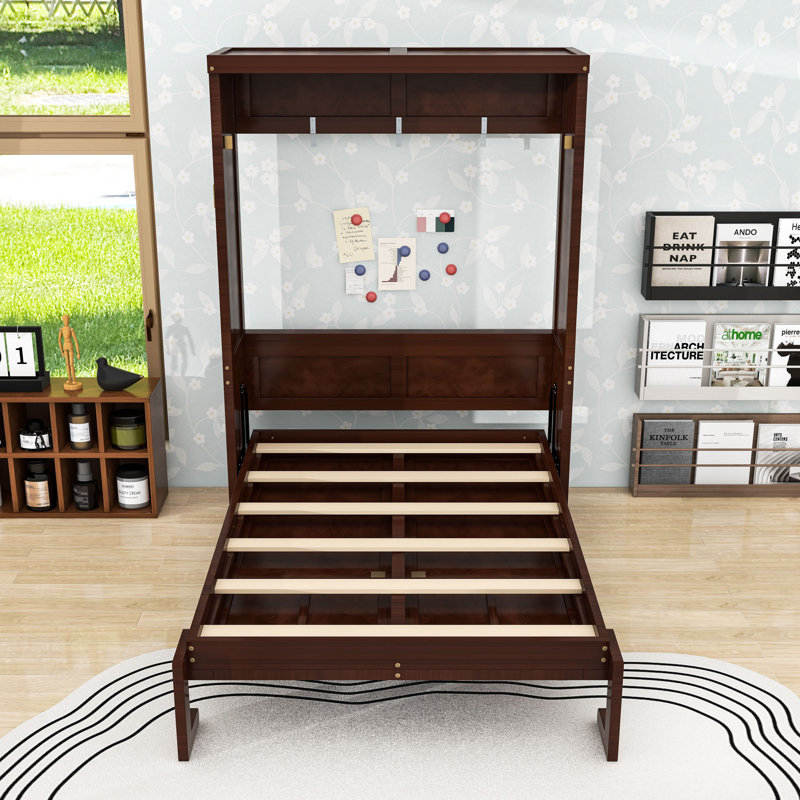 Lit escamotable en bois avec lattes, Lit simple, Espresso