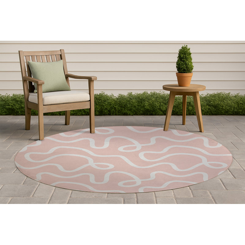 Squig Non-Slip Outdoor Rug, Round 5'