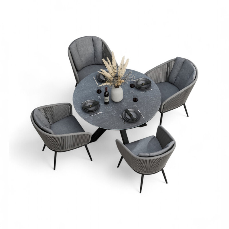 Aspen 120cm Round Dining set with rope chairs 