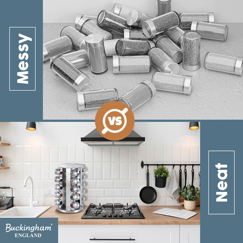 Buckingham Stainless Steel Rotating Spice Rack including Glass Jars 