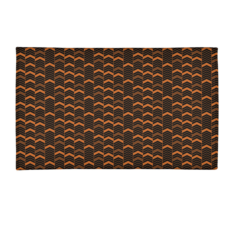 Tapis orange/noir fait main, Rectangle 3 pi x 5 pi