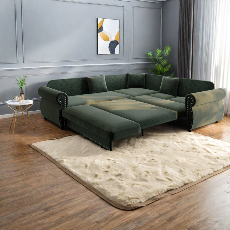 Canapé-lit d'angle à compression, canapé moderne en chenille de 224 cm (88 po) pour la maison, Vert
