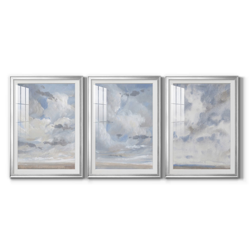 Bleu ciel I, reproduction encadrée de qualité supérieure - prête à être accrochée, H 24,5 po x l 55,5 po x P 1 po, Blanc