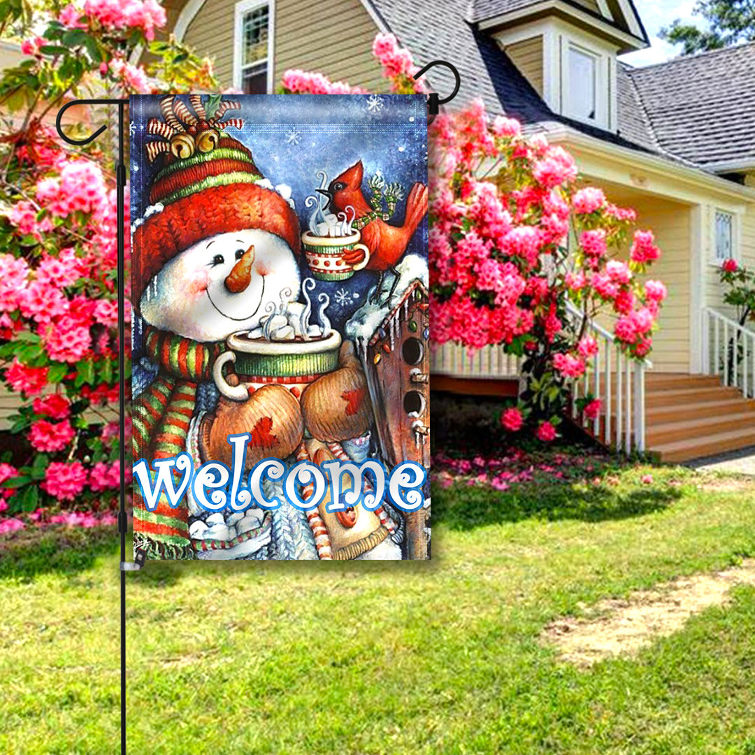 Alburnett PWelcome Winter Snowman Bird Snowflake Decorative Garden Flags  18 x 12.5 Inch The Holiday Aisle®
