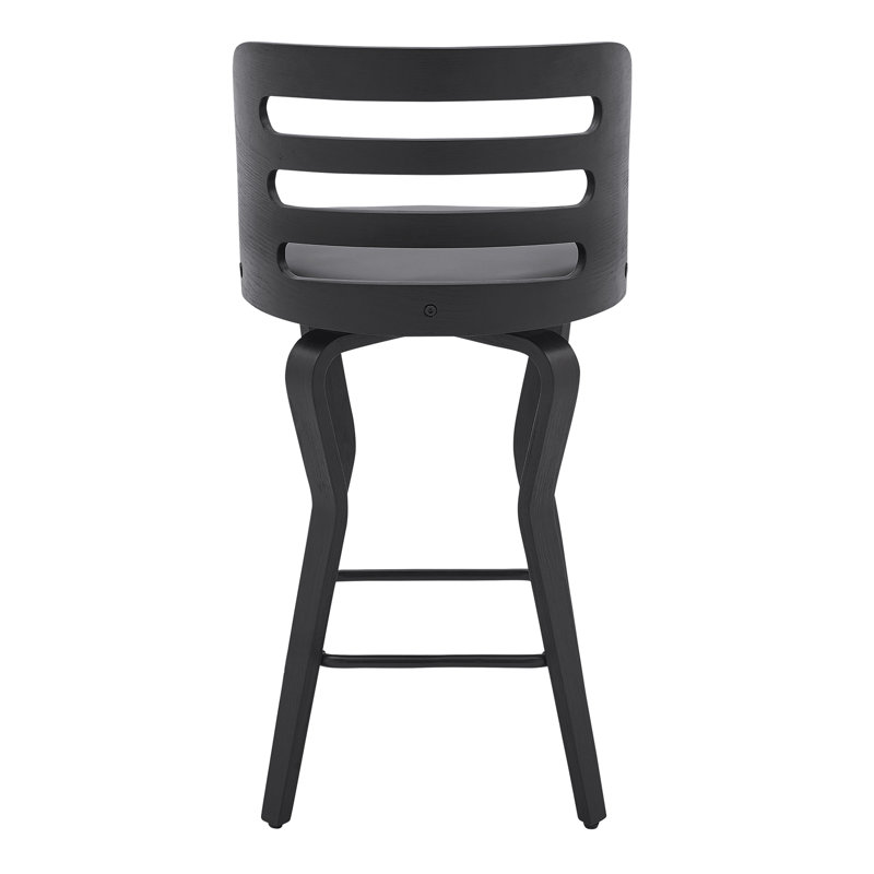 Tabouret de bar pivotant 26 po en similicuir gris et bois noir