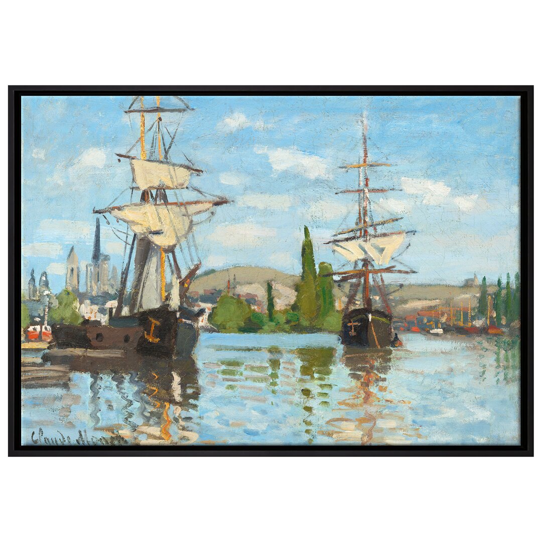 Gerahmtes Leinwandbild Ships on the Seine at Rouen von Claude Monet