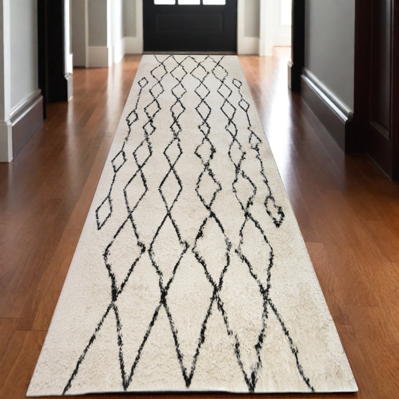 Tapis à poil long géométrique gris et ivoire 10 '