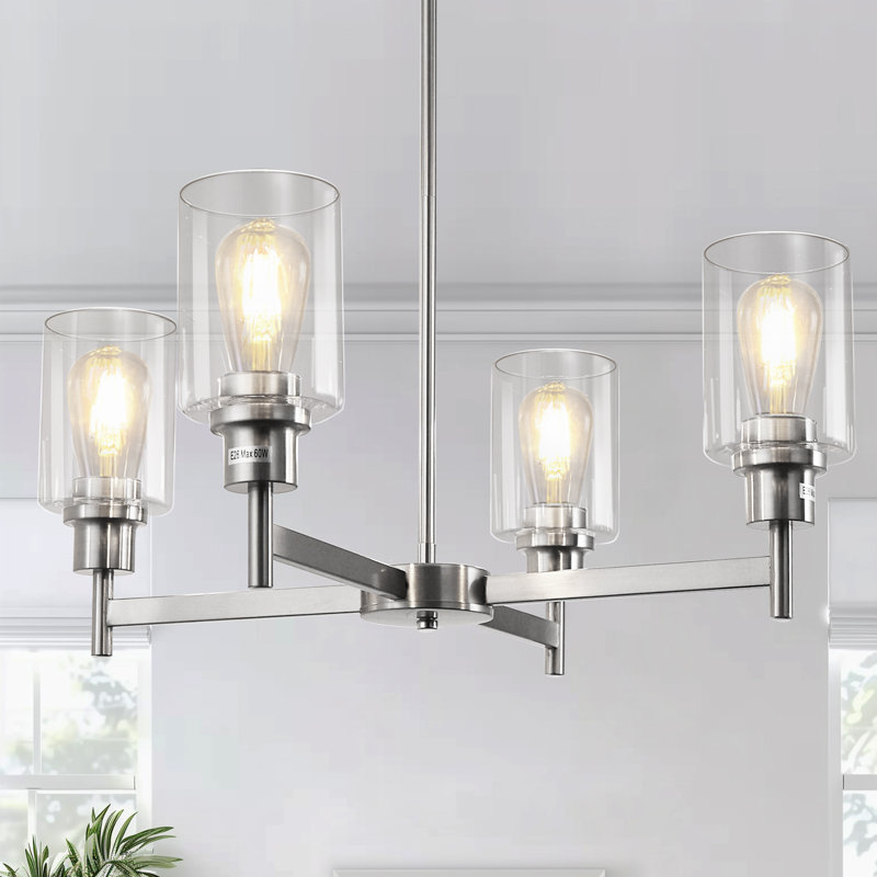 4 Light Contemporary Dimmable Chandeliers Modern Lighting Fixtures, Brushed Nickel