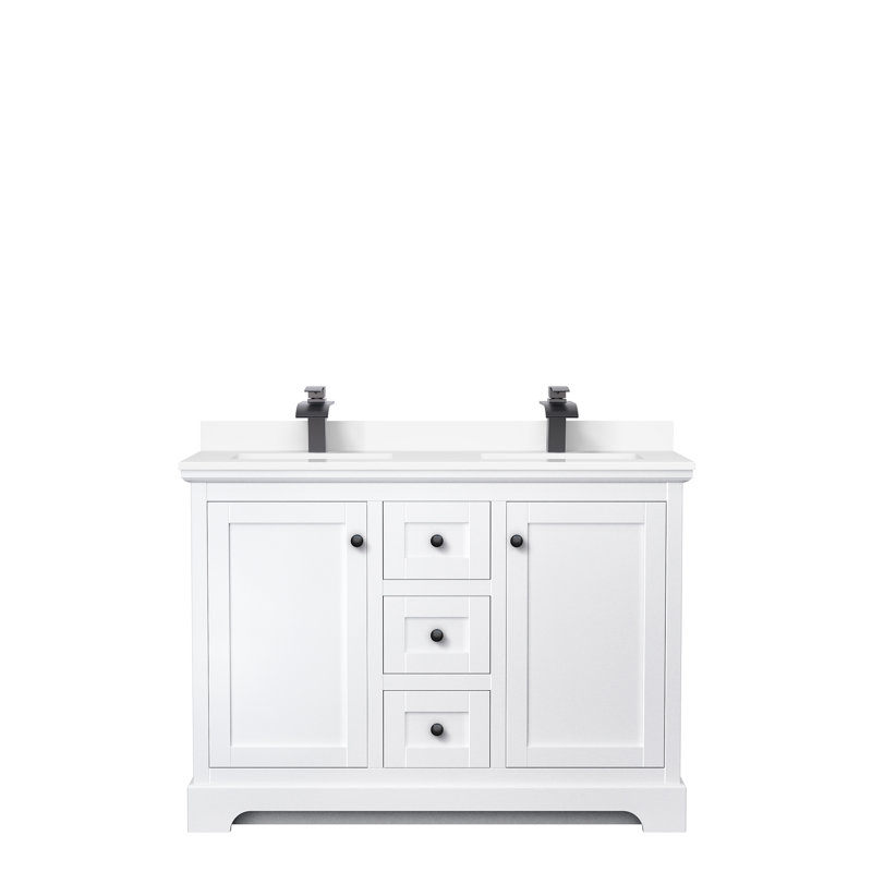 Ensemble de meuble-lavabo double 48 po Avery, Blanc, Marbre de culture blanc, Noir mat