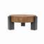 Table basse ronde de 33 po avec rangement caché, table d'appoint moderne en placage de bois Wabi-Sabi, table d'appoint centrale robuste à 3 pieds-1231473422