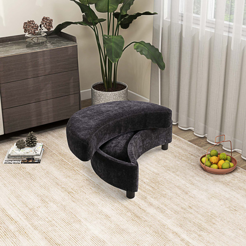 Repose-pieds avec rangement en chenille de 32,7 po de largeur Cadedra, Chenille noir