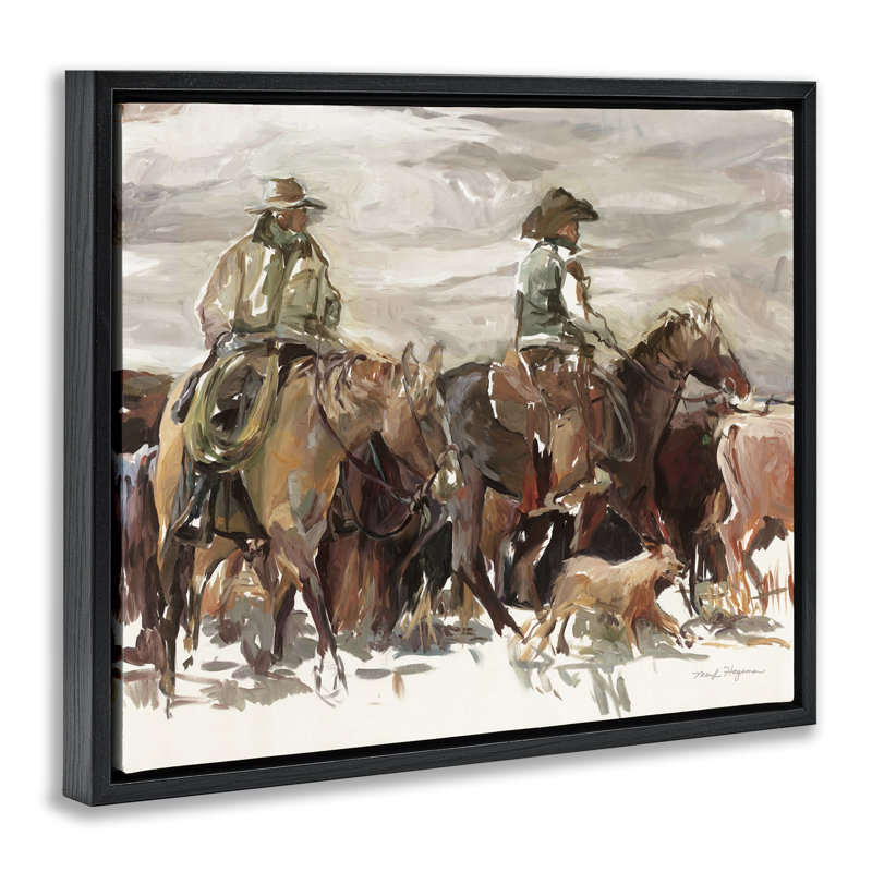 «Round Up Cowboys Floating Frame» par Marilyn Hageman, Cadre flottant noir de jais, H 25 po x l 31 po