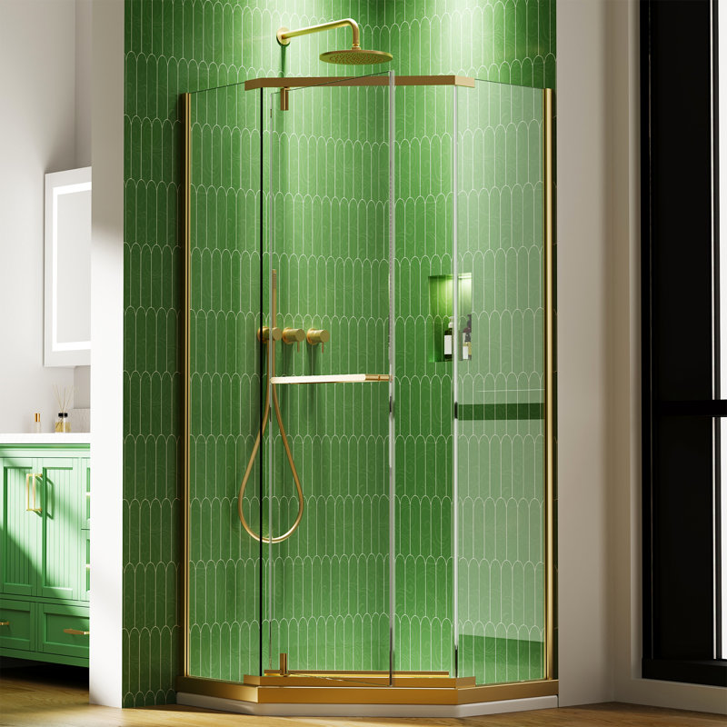 36" X 36" X 72" Corner Frameless Pivot Shower Door With 1/4" Clear Tempered Glass, Space-Saving Bathroom Enclosure