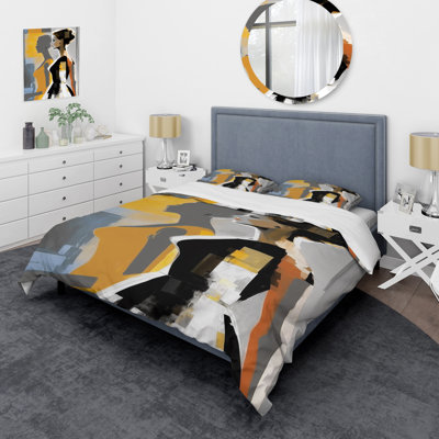 Street Art Profile In Yellow And Black I - Modern Woman Duvet Cover Set