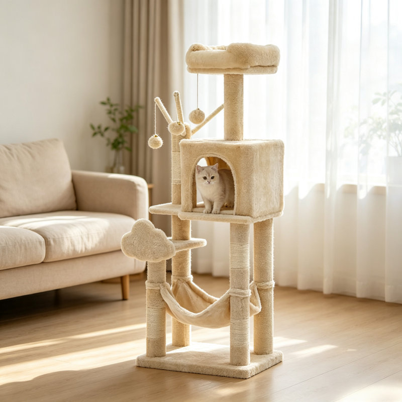 Multi-Level Cat Tree with Condo, Hammock, Sisal Scratching Posts and Plush Perches