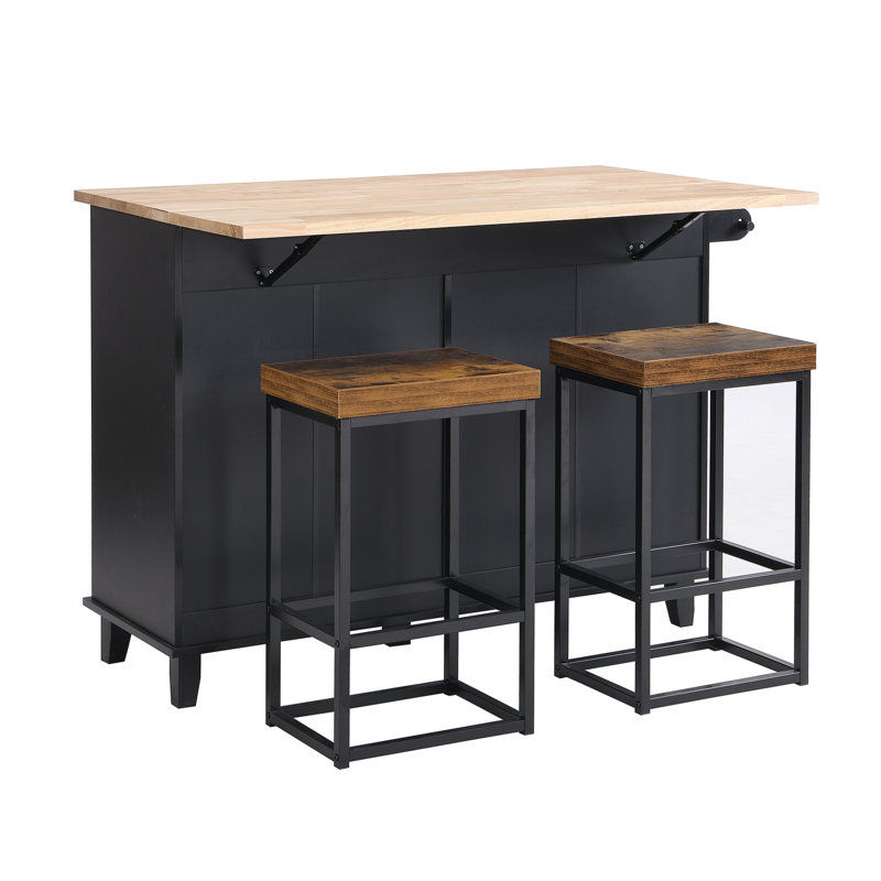 Ensemble d'îlot de cuisine Farmhouse avec abattant et 2 sièges, ensemble de table de salle à manger avec armoire de rangement, tiroirs et serviettes