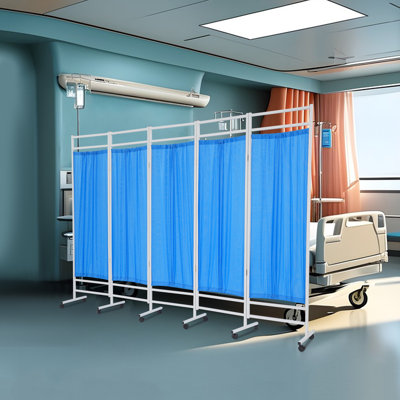 5-Panel Medical Privacy Screen Room Divider With Wheels Portable And Foldable For Hospital Wards, Cinics