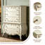 Commode à 5 tiroirs en pin massif blanc perle avec détails sculptés