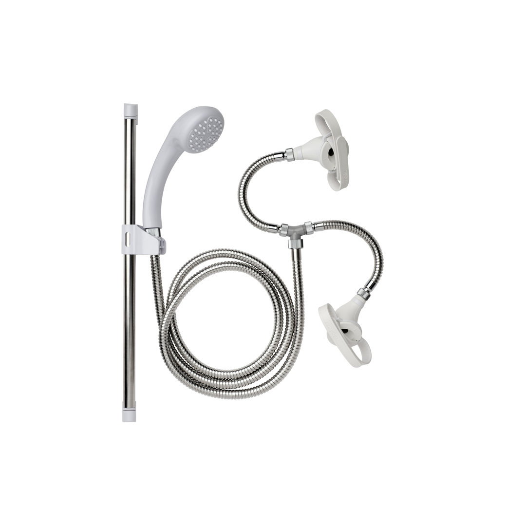 Secura Shower Set with Shower Head, 1750mm Stainless Steel Hose and Riser Rail, Suitable for High and Low Pressure Systems, Combi Boilers, White & Chr