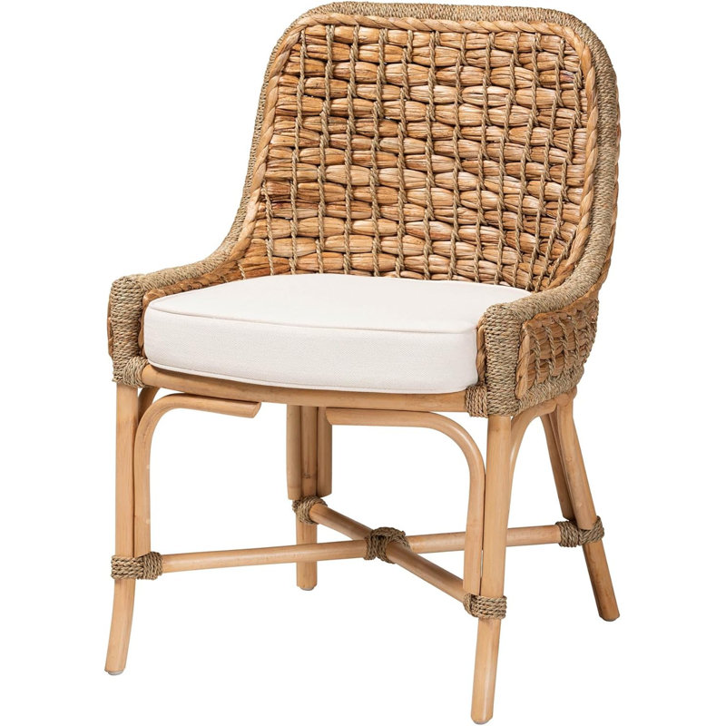 Chaise d'appoint de salle à manger moderne en rotin naturel bohémien avec dossier tissé en ruppie maritime