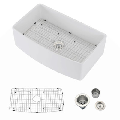 Évier de cuisine à simple cuve en argile réfractaire à tablier frontal L 33 po x l 20 po Fireclay