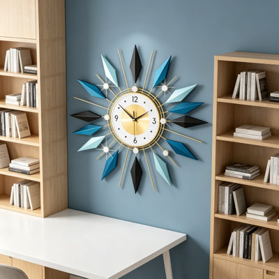 Large Modern Wall Clock With Starburst Design - Silent Non-Ticking Quartz Movement, Decorative Metal Clock For Living Room, Bedroom, Office, And Kitchen Decor