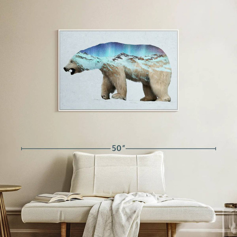 L'ours polaire arctique, Cadre flottant blanc, 37 po x 25 po