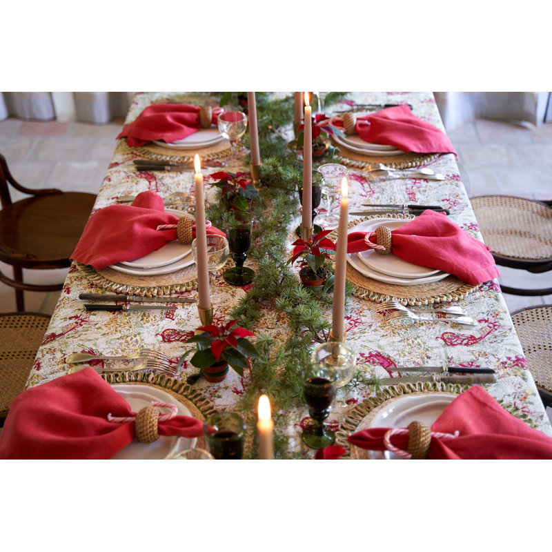 Renne Handmade Floral Tablecloth, 142" x 71", Green/Red