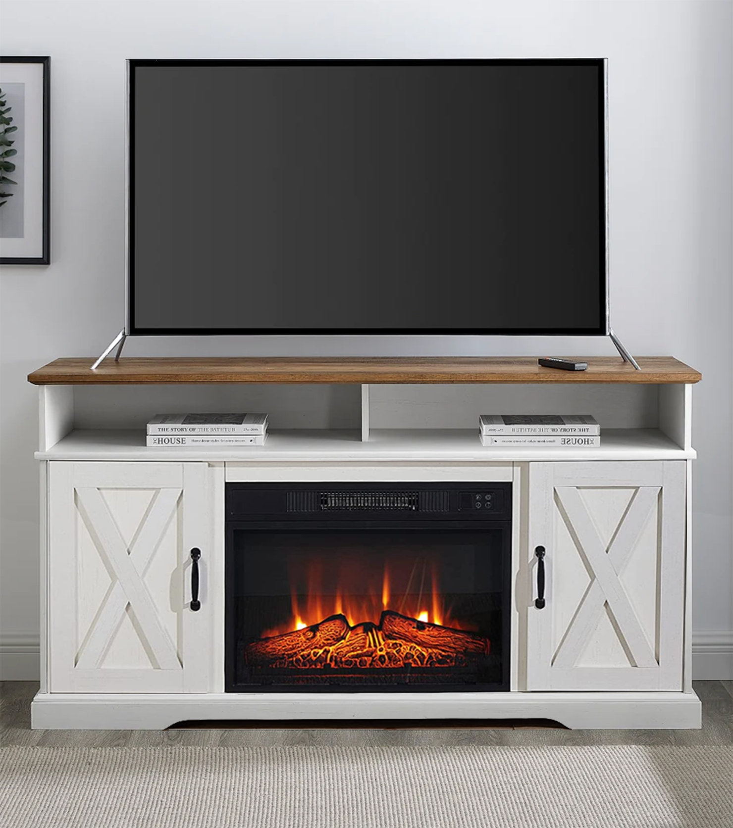 Highboy tv stand on sale with fireplace