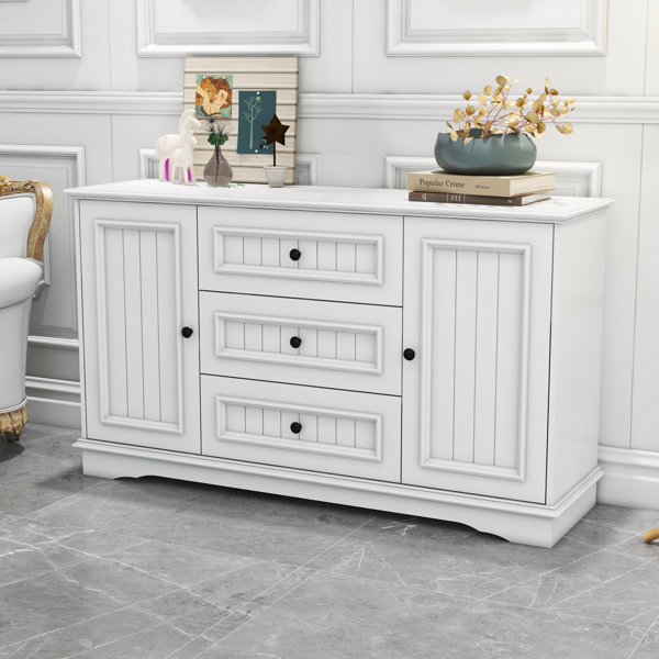 Winston Porter Percoski White Side Cabinet With Storage, Buffet Cabinet ...